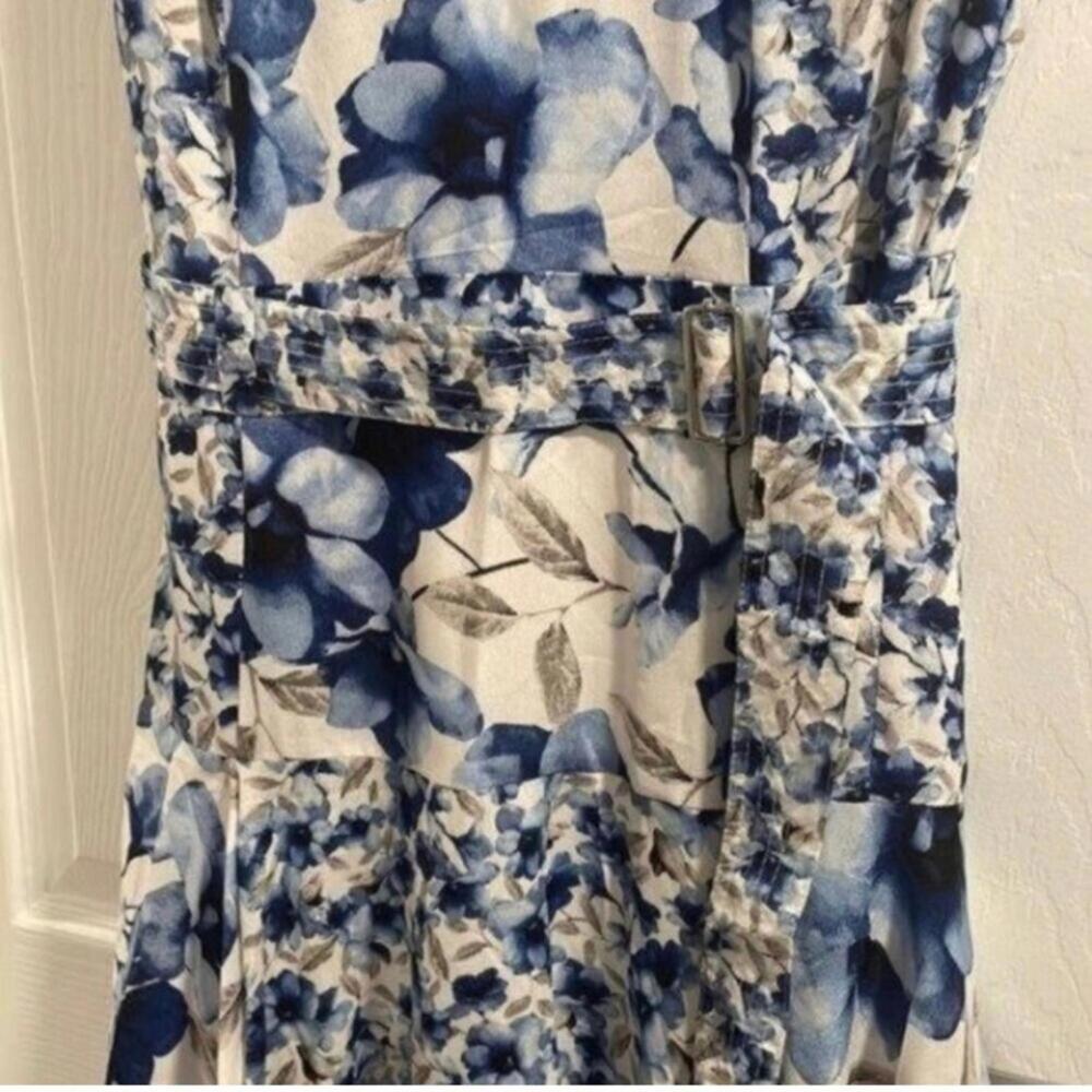 NWT Calvin Klein Blue Floral Sleeveless Drop Waist Handkerchief Hem Midi - Picture 3 of 13